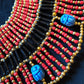 Large Egyptian Orange Beaded Cleopatra Necklace Collar With 9 Scarabs