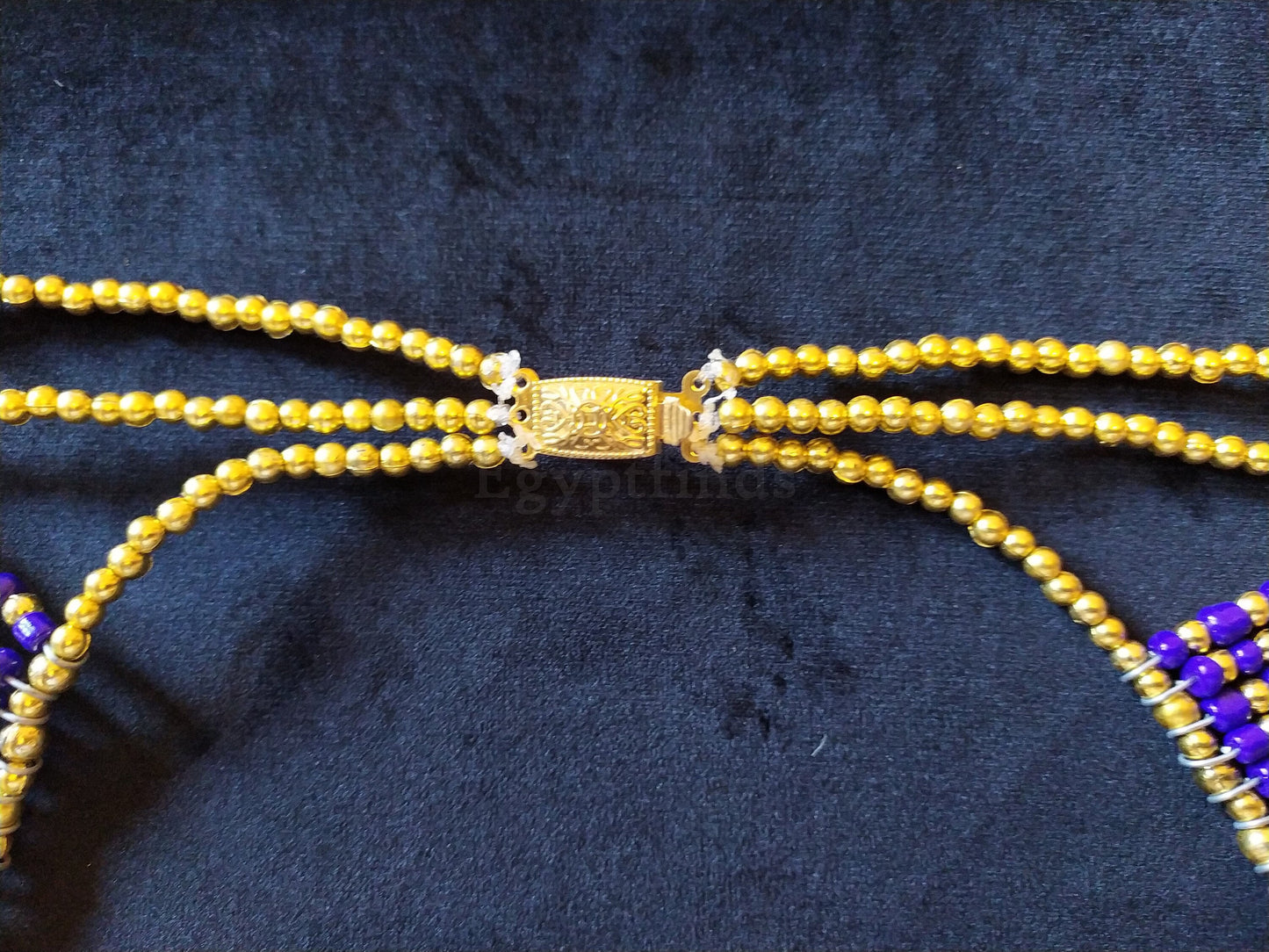 Large Egyptian White Beaded Cleopatra Necklace Collar With 9 Scarabs