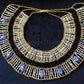 Large Egyptian White Beaded Cleopatra Necklace Collar With 9 Scarabs