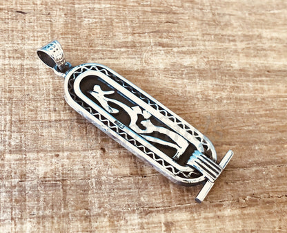 Egyptian Framed Open Work Sterling Silver Personalized Name Cartouche Pendant