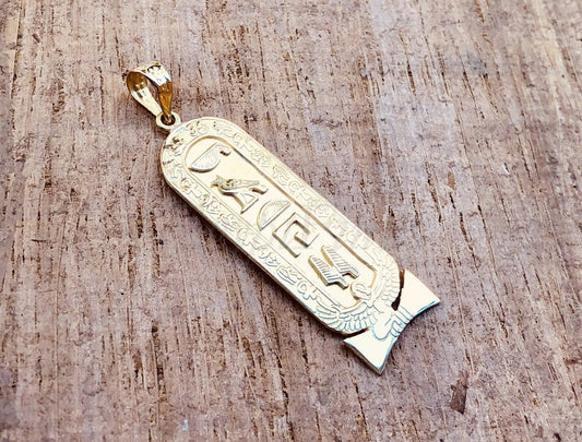 Egyptian Customized Winged Isis Personalized 18K Gold Cartouche Pendant WORLD WIDE Express Shipping