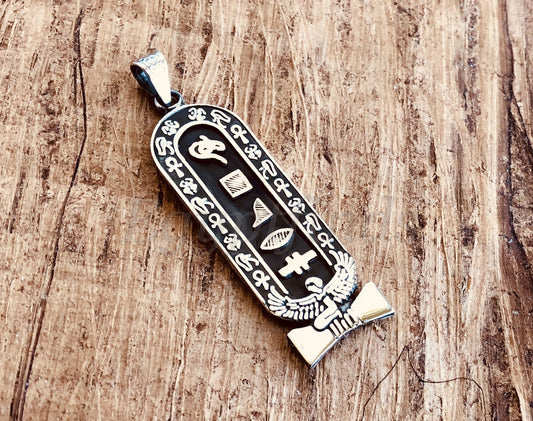 Egyptian Winged Isis Sterling Silver Cartouche Pendant Necklace Charm EXPRESS SHIPPING