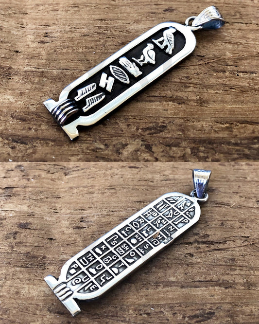 PUT YOUR NAME On Egyptian Personalized Sterling Silver Cartouche Pendant With Glyphs On The Back
