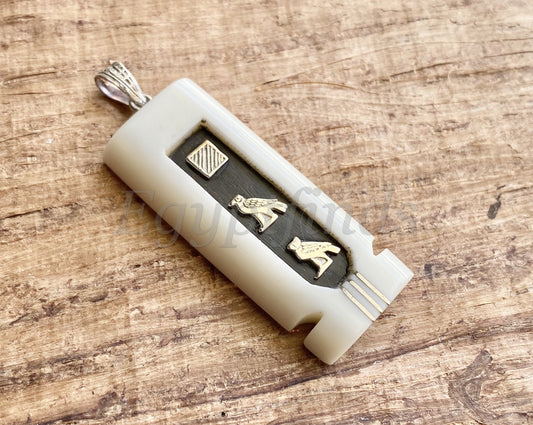 Amazing Egyptian Angelic White Inlaid Wide Sterling Silver Cartouche Pendant Necklace cartouche nameplate  , WORLD WIDE Express Shipping