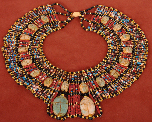 Beautiful Egyptian 18 Scarabs Mummy bead Cleopatra Collar Necklace