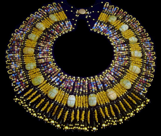 Beautiful Egyptian Hand Made 16 Scarabs Mummy bead Cleopatra Collar Necklace