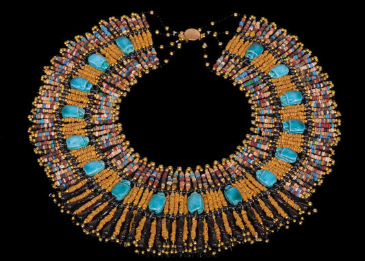 Beautiful Egyptian Hand Made 16 Scarabs Mummy bead Cleopatra Collar Necklace Mummy Beads Jewelry