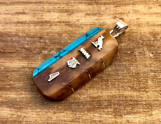Egyptian Mix Inlaid Wide Sterling Silver Cartouche Charm Pendant Nameplate cartouche pendant, WORLD WIDE Express Shipping