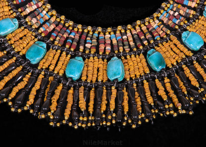 Beautiful Egyptian Hand Made 16 Scarabs Mummy bead Cleopatra Collar Necklace Mummy Beads Jewelry