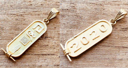 Double Sided 18K Solid Gold Cartouche Egyptian Customized Cartouche Up to 4 Letters(Get a name on each side ) Pendant Charm