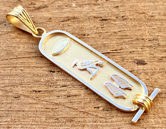 18k Solid Gold Cartouche pendant, Your Name Converted into Ancient Egyptian Hieroglyphic or English or arabic language, Authentic Egyptian