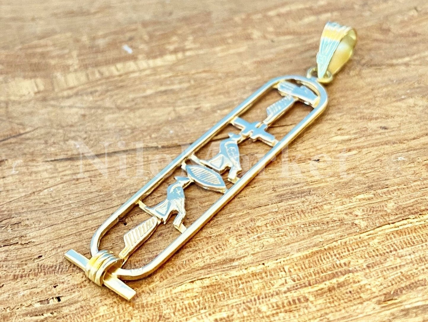 Egyptian Solid 18K Gold Personalized Cartouche Open Work Customized 18K Gold Cartouche Up To 6 Letters Pendant Charm