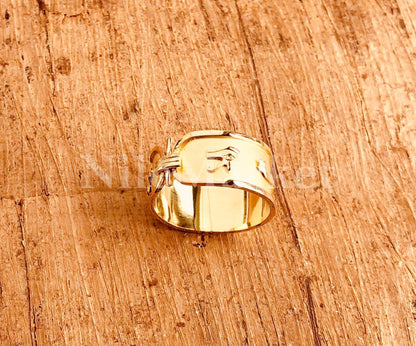Egyptian Customized 18k Solid Gold Cartouche Ring Personalized in English & Hieroglyphs up to 10 Letters