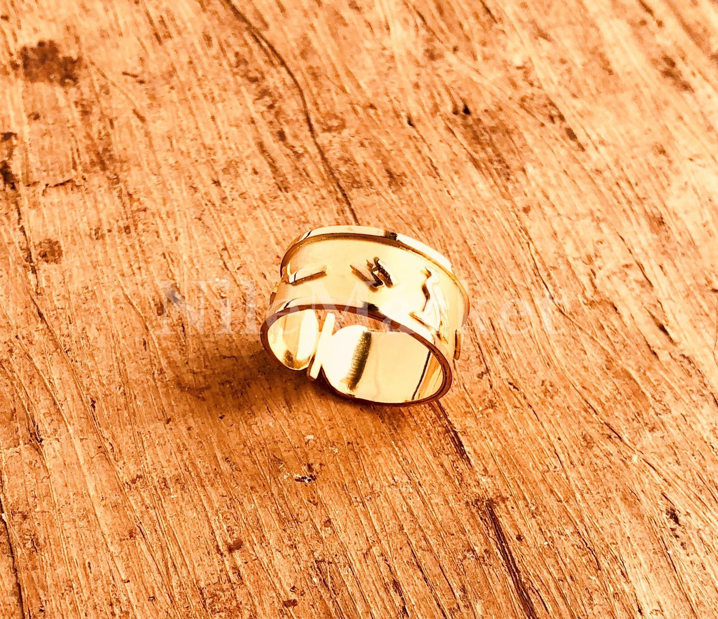 Egyptian Customized 18k Solid Gold Cartouche Ring Personalized in English & Hieroglyphs up to 10 Letters