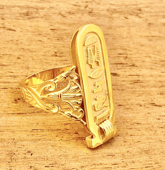 Egyptian Personalized Customized 18k Solid Gold Cartouche Ring Express Shipping World Wide -Personalized in English & Hieroglyphs
