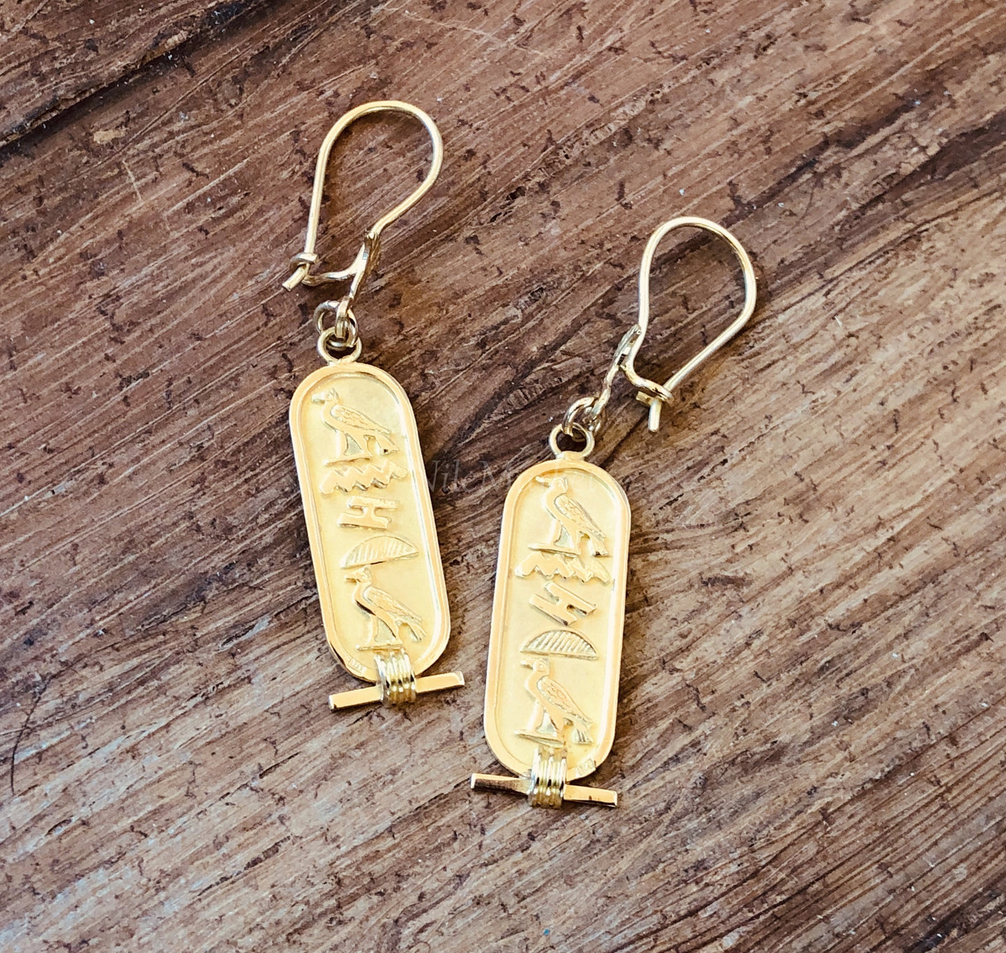 Egyptian Personalized 18k Solid Gold Cartouche Earrings With Lotus , WORLD WIDE Express Shipping