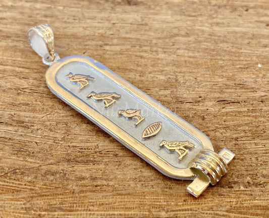 Personalized Cartouche With Solid 9K Gold Frame And Letters Charm Your Name Converted into Ancient Egyptian Hieroglyphic or English language
