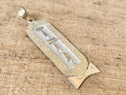 Egyptian Customized Winged Isis Cartouche With 9K Gold Frame And 9K Letters Charm Personalized Cartouche