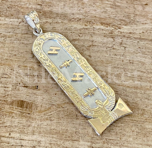 Winged Isis Cartouche With 9K Solid Gold Frame And 9K Letters Charm Personalized Cartouche