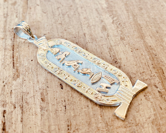 Egyptian Customized Nefertiti Cartouche With 9K Gold Frame And Letters,WORLD WIDE Express Shipping