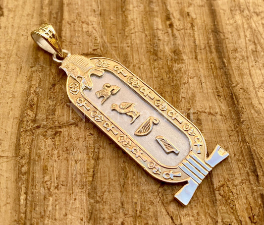 Egyptian Customized Tutankhamun Cartouche With 9K Gold Frame And 9K Gold Letters, Pendant WORLD WIDE Express Shipping