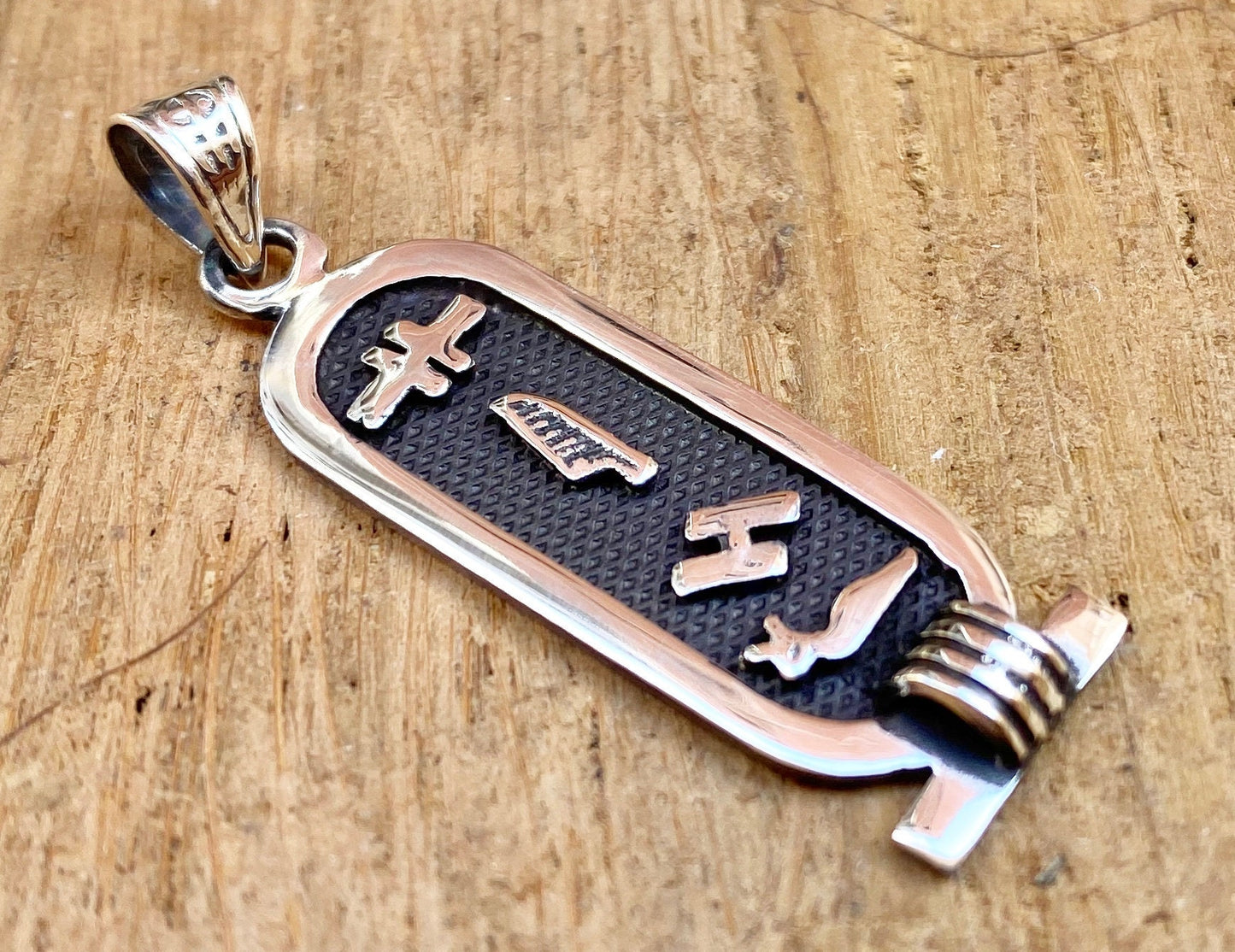 Egyptian Sterling silver Customized Cartouche Pendant Personalized Charm In Hieroglyphics or Arabic Or English