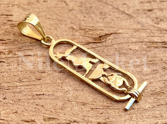 Egyptian Personalized Solid 18K Gold Open Work Customized 18K Gold Cartouche WORLD WIDE Express Shippingup to 4 characters
