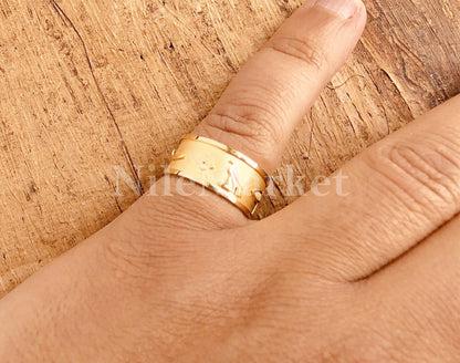 Egyptian Customized 18k Solid Gold Cartouche Ring Personalized in English & Hieroglyphs up to 10 Letters