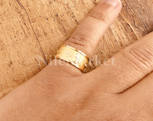 Egyptian Customized 18k Solid Gold Cartouche Ring Personalized in English & Hieroglyphs up to 10 Letters