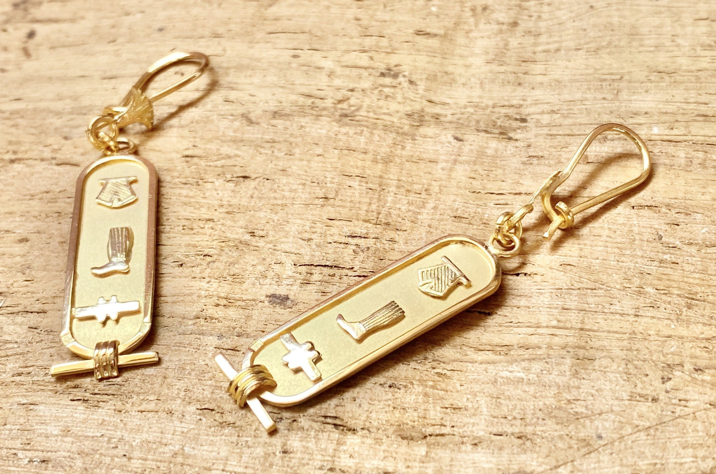 Egyptian Personalized 18k Solid Gold Cartouche Earrings With Lotus , WORLD WIDE Express Shipping