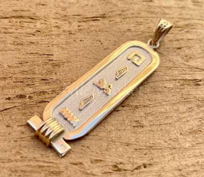 Egyptian Customized Cartouche With Solid 9K Gold Frame And Letters Pendant Charm Up to 9 Letters
