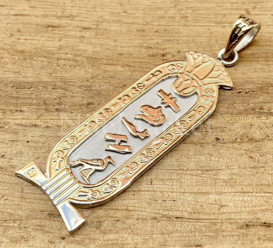 Egyptian Customized Lotus Cartouche With 9K Gold Frame Letters Pendant Personalized  Charm