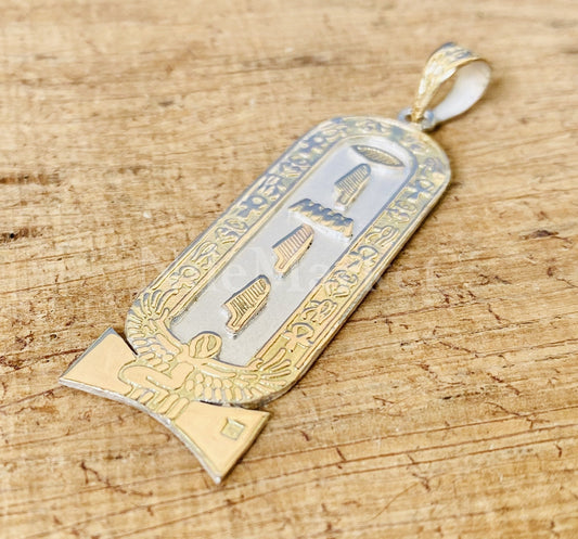 Egyptian Customized Winged Isis Cartouche With 9K Gold Frame And 9K Letters Charm Personalized Cartouche