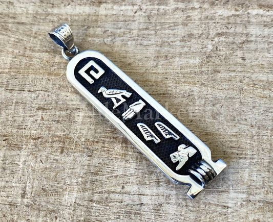 Sterling silver Customized Cartouche Pendant Your Name Converted into Ancient Egyptian Hieroglyphic or English language or Arabic
