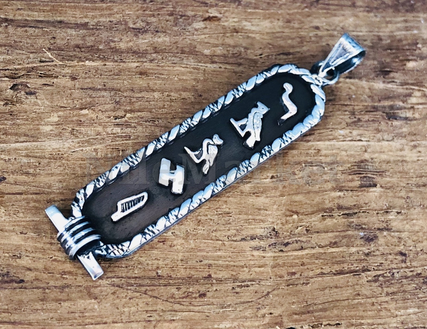 Egyptian Sterling Silver Framed Cartouche Necklace ,WORLD WIDE Express Shipping,