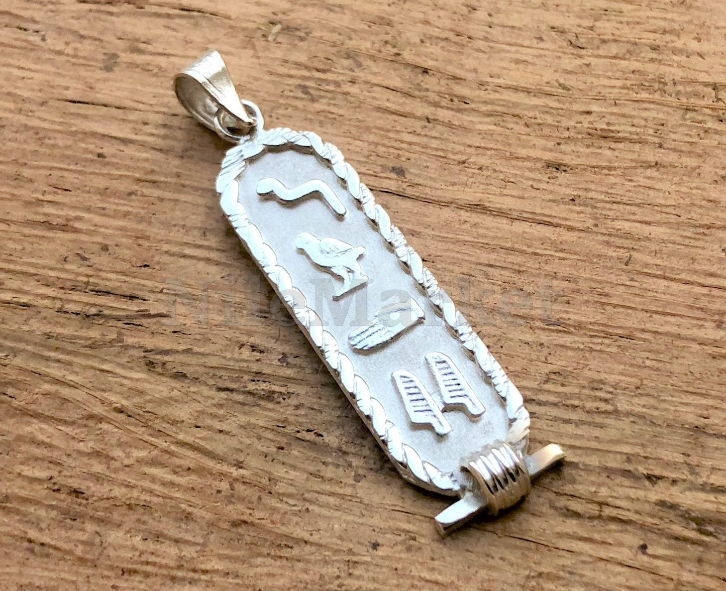 Egyptian Sterling Silver Framed Cartouche Necklace ,WORLD WIDE Express Shipping,