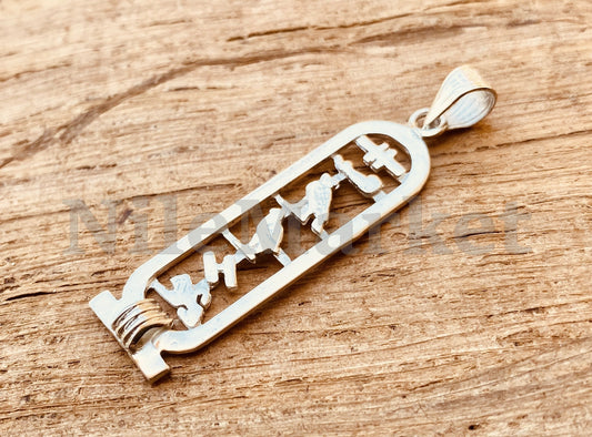 Personalized Open Gold Cartouche Pendant Your Name Converted into Ancient Egyptian Hieroglyphic language, Gold Cartouche Jewelry.