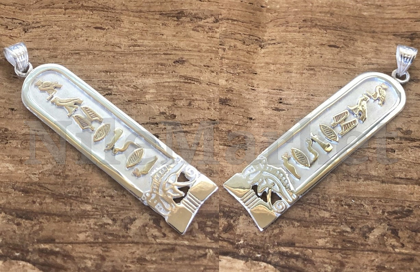 Egyptian Personalized Sterling Silver Double Sided Cartouche With Eye Of Horus on , WORLD WIDE Express Shipping