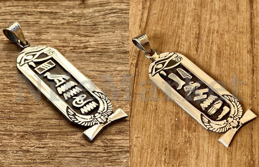 Egyptian Personalized Double sided Eye Of Horus And Scarab cartouche Sterling Silver Cartouche Charm , WORLD WIDE Express Shipping