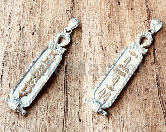 Double Sided Egyptian Ankh Personalized Sterling Silver Cartouche Pendant , Laser Cut charm, cartouche personalize - personalize cartouche