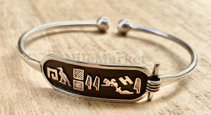 Egyptian Wide Customized Handmade personalize cartouche Sterling Silver Cartouche Bracelet Cartouche personalize  cartouche égyptienne or