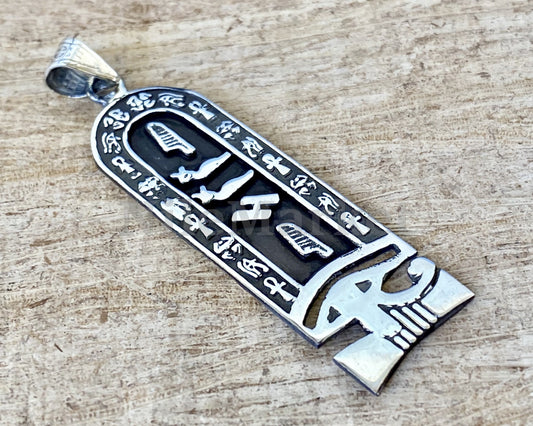 Egyptian Personalized Sterling Silver Cartouche With Eye Of Horus oN Cartouche Pendant Charm ,PUT YOUR NAME In Hieroglyphics Or English