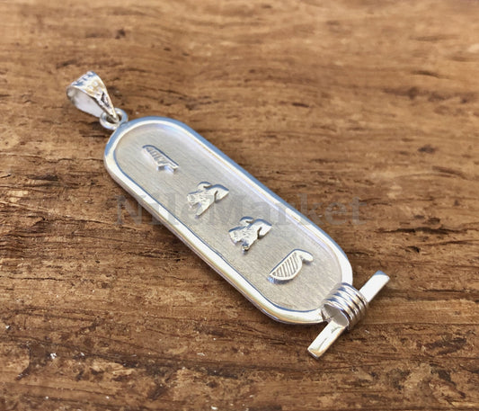 Egyptian Wide Opal Personalized Sterling Silver Cartouche Pendant Charm, WORLD WIDE Express Shipping.