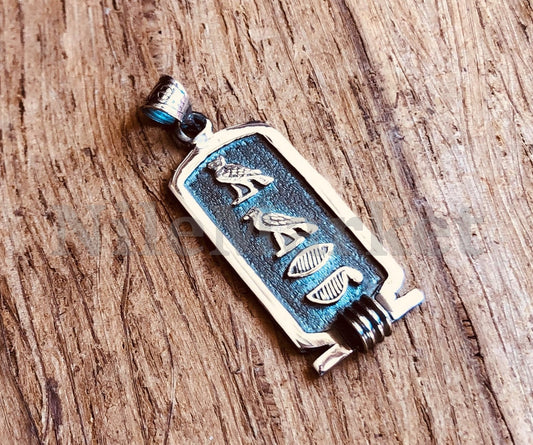 Customized Wide Egyptian Personalized Sterling Silver Ankh Cartouche Pendant Charm , WORLD WIDE Express Shipping