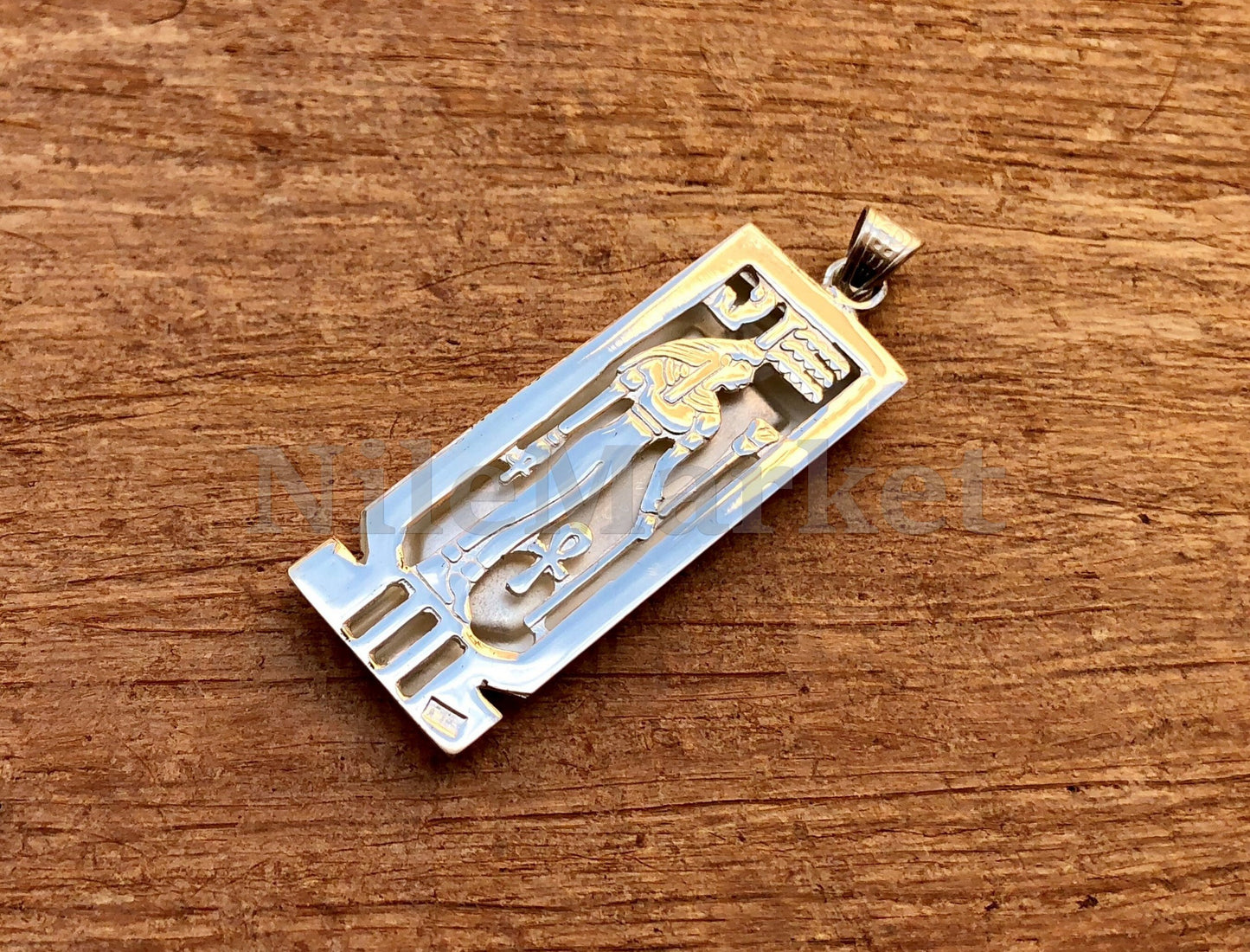 Egyptian Personalized Name Sterling Silver Cartouche Pendant necklace With Isis On The Back