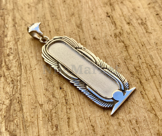 PUT YOUR NAME On Egyptian Thick Wide Lotus Personalized Sterling Silver Cartouche Pendant With Royal Frame On