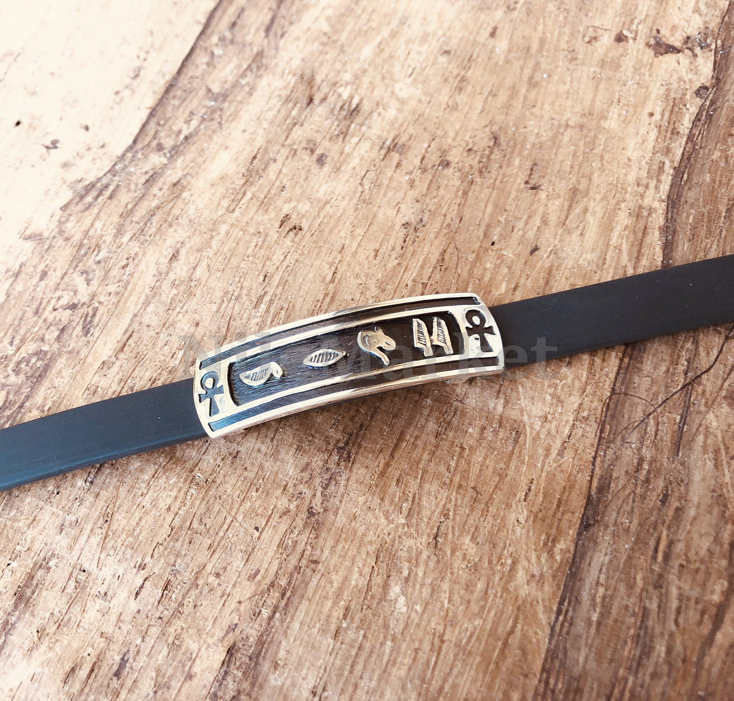 Egyptian Personalized Solid Silver Cartouche In Leather Bracelet ,  WORLD WIDE Express Shipping