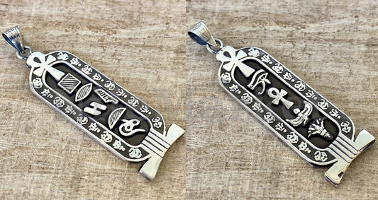 Egyptian Life Key Personalized Sterling Silver Double Sided Cartouche Necklace , Express Shipping