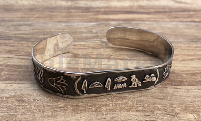 Egypt Wide Personalized Solid Silver Cartouche Cuff Bangle Bracelet Cartouche  - personalize cartouche -Cartouche Name Plate Bracelet
