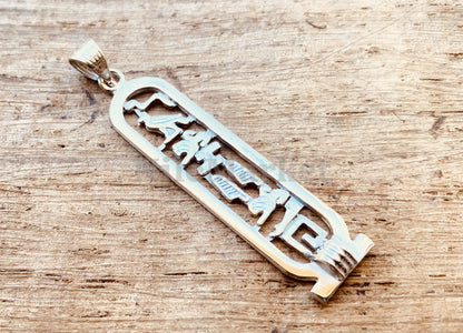 Egyptian Open Work Sterling Silver Customized Cartouche Pendant Necklace 10 Characters